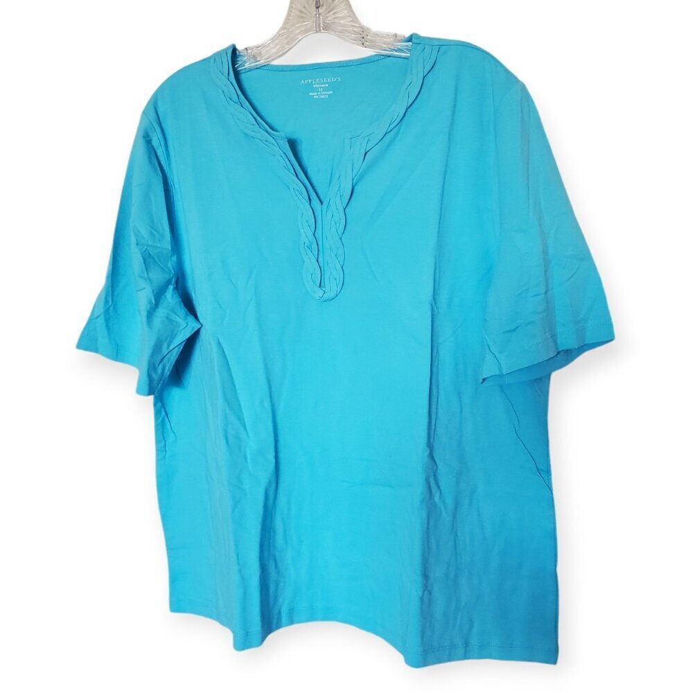 Appleseeds 1X Light Blue Short Sleeve Top NWOT